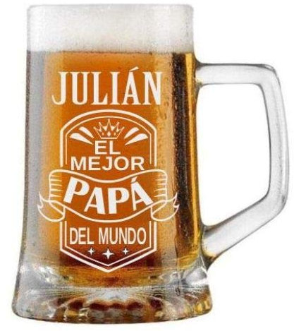 Jarra de Cerveza Personalizada Día del Padre BANDA CON CORONA Regalo Grabado y Personalizado para Hombre o Mujer Obsequio Celebraciones Cumpleaños Aniversarios Día del Padre Detalle personalizado