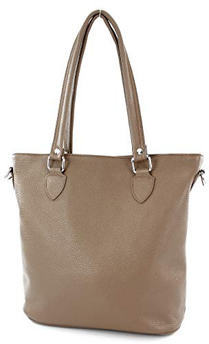 modamoda de - T215 - Italienische Ledertasche Shopper Large, Farbe:Blassbraun