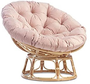 Desser Indoor Natural Rattan Papasan Chair with Cushion – Fully Assembled Adjustable Round Natural Cane Wicker Seat with UK Made Cushion in Pink Velvet Blush – H97cm x W104cm x D95cm