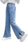 Rolanko Mädchen Jean Hosen Loch Denim Blau Jeans, Vintage Hose mit Weitem Bein für Kinder Fit, Blue Split, Größe: 140