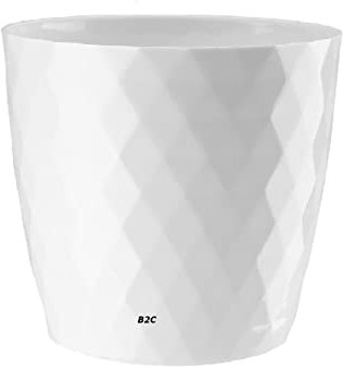 B2C Flowerpot Round Plastic plant pot Crystal Modern Decorative Small Medium Large 7 sizes 9 coolours (White, 25 cm)
