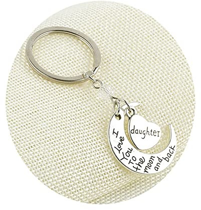 BCughia Schlusselanheger Cool, Schlüsselanhänger Männer Geschenk Rostfreier Stahl Schlüsselanhänge I Love You to The Moon and Back Daughter