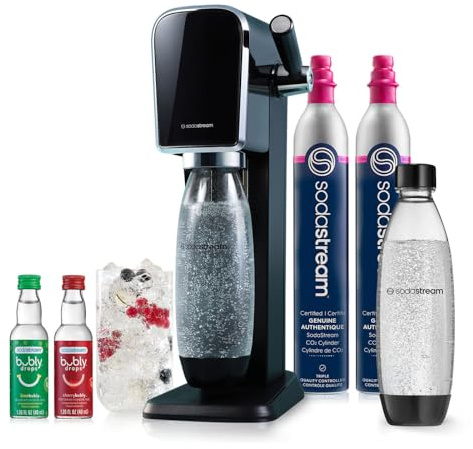 SodaStream - ART Sparkling Water Maker | VALUE BUNDLE | CQC CO2 system | Includes 2x CO2 Cylinders, 2x 32 Fl Oz Dishwasher Safe Bottles, 2x Bubly Flavor Drops | Combine with Pepsi Flavors | Black