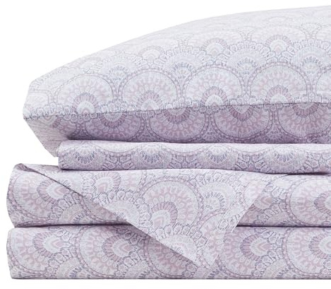 Comfort Spaces 100% Cotton Sheet Set Breathable, Lightweight, Soft with 14 Elastic Pocket Fits up to 16 Mattress, All Season Cozy Bedding, Matching Pillow Case, Full Tabitha Purple 4 Piece