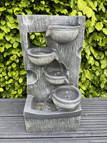 allpondsolutions Garden Waterfall Water Feature with 4 Bowls and LED Lights - Solar Powered Panel - 59X29X25cm