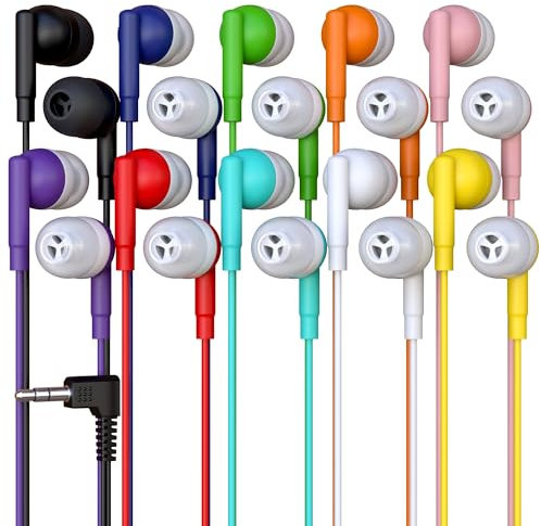 20 Pack Bulk Wired Earbuds, In Ear Headphones with 3.5mm Jack, 4ft Tangle Free Cable, Comfortable Fit, Affordable and Cost Effective, Ideal for School Classroom Testing Students Events Groups, Mix