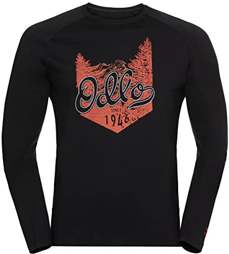 Odlo Herren Langarm Shirt Merino 200 Logo, Black, XL