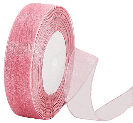 45m Organzaband Rosa 25mm Breit Chiffo Geschenkband,Transparentes Organza Bänder Chiffonband Schleifenband Dekoband Geschenkverpackung Deko Band Tüllband für Weihnachten Hochzeit Taufe Geburtstag