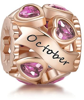 NINGAN October Birthstone Charms Rose Gold 925 Sterling Silver Love Heart Bead for Charm Bracelets and Necklaces with 5A Cubic Zirconia, Birthday Gifts