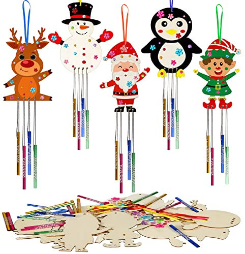 WEDNOK 10tlg Weihnachten Basteln Kinder Windspiel Bastelset Holz Weihnachtsdeko Bastelsets Klangspiele Bastelhandwerk zum Basteln für Weihnachtsfeier Winter Mädchen Junge