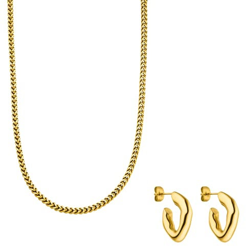 Purelei® Peku Schmuckset (Gold), Damen Schmuckset aus langlebigem Edelstahl, Wasserfeste Halskette und Ohrringe in trendigem Design