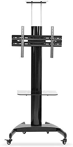 Support de Sol pour téléviseur Meuble TV au Sol avec roulettes et étagères en Verre trempé, pour Chariot TV Universel réglable de 32 à 65 Pouces (Couleur : Noir)