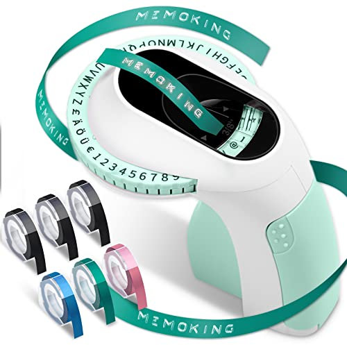 Embossing Label Maker Machine - E975 Vintage Embossed Label Maker with 6 Rolls of 3/8(9mm), Handheld 3D labelling machine, Letter Emboss Label Printer for Home, Office, Kitchen,Child DIY,Gift (Green)