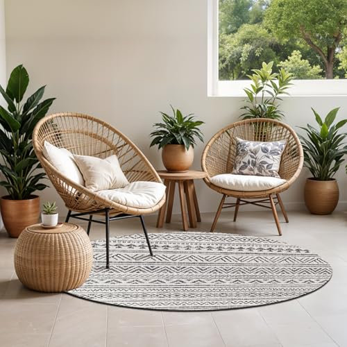 Livabliss Bari Indoor Outdoor Rug - Large Boho Rugs for Living Room 160 cm Dining, Kitchen Carpet, Patterned Neutral and Coloured Rugs, Waterproof, Stain Durable - Black, Cream, Grey