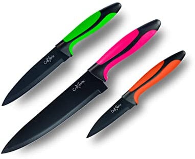 Craverix Professional Kitchen Knife Set - All Purpose 3 Piece Colorful Kitchen Knives (Chef, Utility & Pairing) with Covers - Sharp Stainless Steel Blades