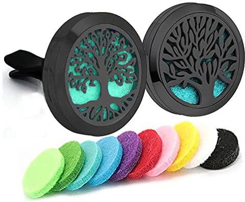 2Psc Black Car Aromatherapy Essential Oil Diffuser Locket Tree of Life Pattern Stainless Steel Car Air Fresheners Vent Clips Decorative