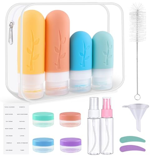 Silikon Reiseflaschen, 16 Stück Reiseset mit Silikon Reiseflaschen Auslaufsichere Travel Bottles und Reise Shampoo Behälter Praktisches Reiseflaschen Set (Rosa)