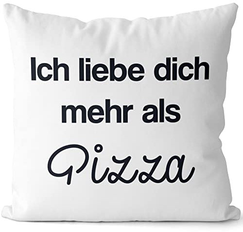 JUNIWORDS Kissen, Ich Liebe Dich mehr als Pizza, Weiß-Hellgrün, 2-farbig (1009255)