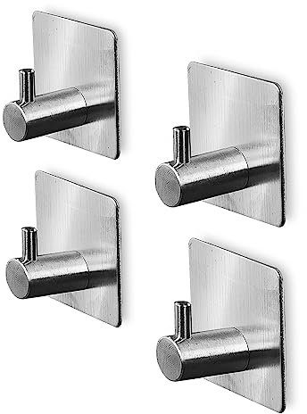 ATBEAMEN 4 Pack Stainless Steel Self Adhesive Hooks, Heavy Duty, Corrosion Resistant, Silver