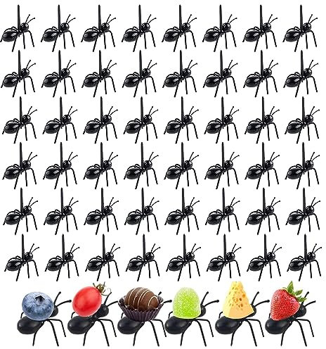 MUYAPAY 48 Stück Ant Obst Gabel Set, Kinder ameisen zahnstocher,Ameisenfutter-Picks Wiederverwendbare Obst Dessert Gabel,für Obst Snack Kuchen Dessert Gabel Gebäck Hochzeit Geburtstagsfeier