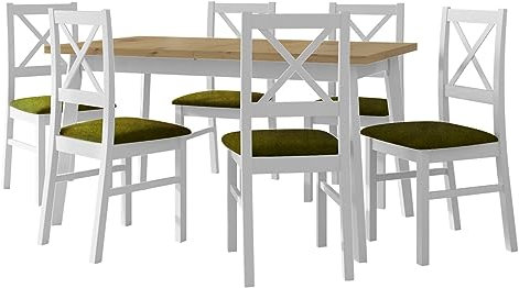 Mirjan24 Essgruppe DX11, Rechteckig Esstisch B:140/180 x H:75 x T:80 cm und 6 Stühlen, Sitzgruppe, Esstisch, Küchentisch, Esszimmerstühle, Esszimmergruppe (Zetta 297, Artisan Eiche/Weiß)