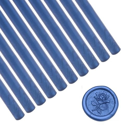 10 Stück Klebepistole Siegelwachs Sticks 10cm x 7mm Rauchfrei Heißsiegel Siegellack Stick Runde Retro Wachs Sticks für Hochzeit Einladungen Umschläge Karten Grußkarten(Blau)