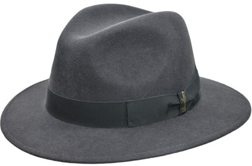 Borsalino Mütze aus Wolle Piemont Bogart Damen/Herren – Made in Italy aus Filz mit Ripsband, Ripsband für Herbst/Winter, dunkelgrau, 61 cm