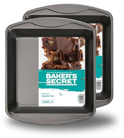 Baker's Secret 2 quadratische Antihaft-Kuchenformen, 20,3 cm, hochwertige lebensmittelechte Beschichtung, antihaftbeschichtet, Karbonstahl, The Classic Collection