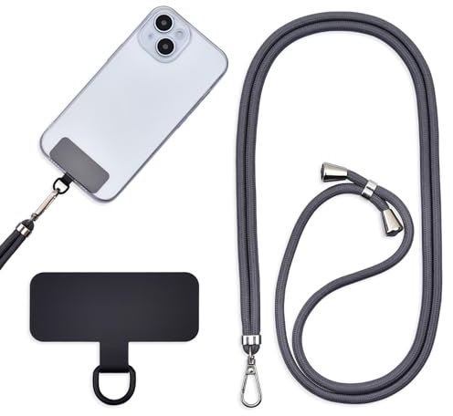 Universal Cell Phone Necklace/Shoulder Strap, Metal Stickers, Adjustable Hands Free Necklace, dark grey, One size