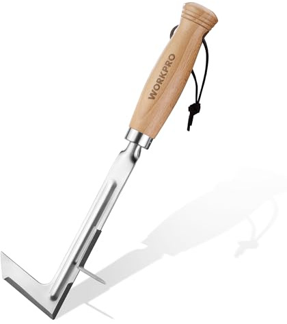 WORKPRO Estirpatore Erbacce Manuale da 30,5 cm con Manico in Legno, Attrezzo per Togliere Erbacce in INOX - Spatola Diserbante a Forma di L per Viali, Giardini, Terrazze, Pavimentazioni e Muschio | Manico in legno di faggio, spatola per erbacce a forma di L, per giardino, prato, cortile, terrazza, pavimentazione muschio