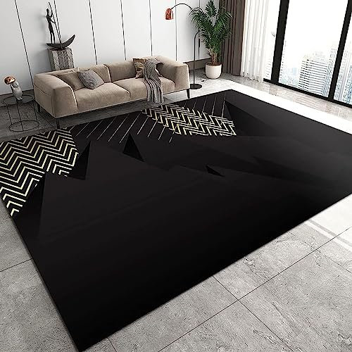 Bereichsteppich,3D-Teppichminimalistische Schwarzgold-Geometrie Entscheidender Moment Gedruckt Wohnkultur rutschfest Weich,Kinderzimmer-Teppich - P