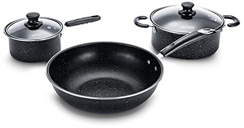 GaRcan Topfset Set Wok Suppentopf Milchtopf Schmiedeeisen Antihaft-Bratpfanne Suppentopf dreiteiliges Set mit Deckel Küche Kochtopf