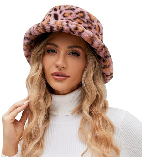 ROYIYI Wintermütze Damen Hut Winter Bucket Hat Warme Anglerhut Kunstpelz Flauschige Fischerhut Breite Krempe Fellmütze Winter Warme Mütze für Mädchen Fischermütze (Pink-1, One Size)