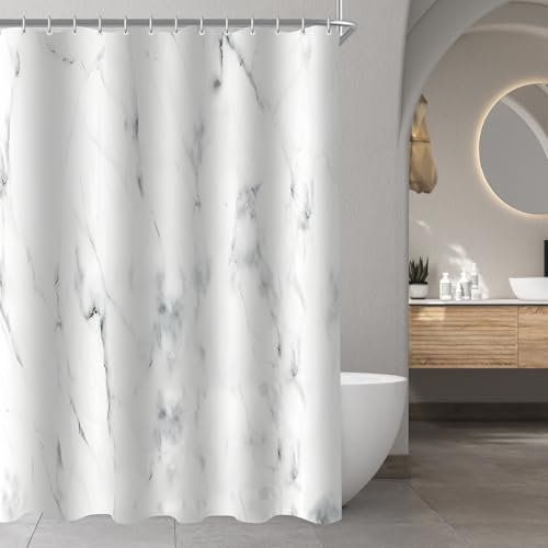 Lerores Duschvorhang 100x180cm Marmor, Beschwerter Saum Antischimmel Textil, Wasserdicht, Waschbar Polyester Stoff Badevorhänge mit 6 Ösen und Duschvorhangringen für Badezimmer, Badewanne