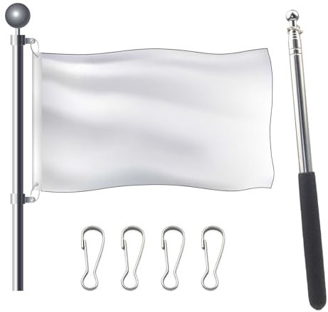 Teleskop Fahnenmast Set, Hand Fahnenmast Ausziehbarer, Edelstahl Fahnenmast Tragbarer, Fahnenmast für Reiseleiter, Tour Guide Fahnenstange, Weiße Flagge, für Outdoor-Aktivitäten, Paraden, 6 Stück