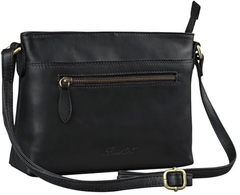 Benthill Damen Handtasche aus Echt-Leder - Schultertasche aus Rindsleder - Tasche mit Reißverschluss - Vintage Ledertasche/Umhängetasche, Farbe:Schwarz