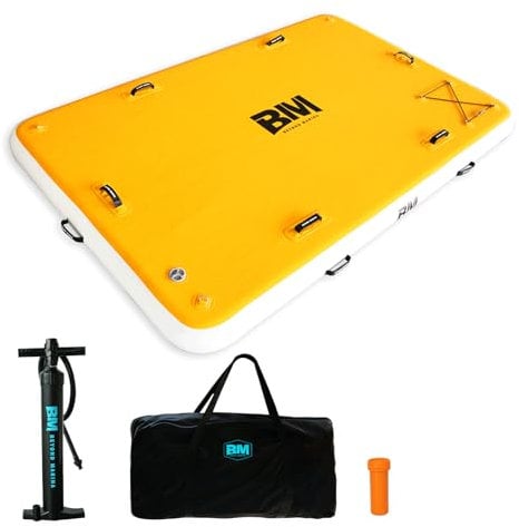 BEYOND MARINA Aufblasbare Dock, Schwimmende Plattform, Wasser Schwimmplattform Dock Pad für See, Pool, Ozean Wasser Spielen, mit Double Action Handpumpe, Tragetasche, Reparatursatz, 244x152x15cm