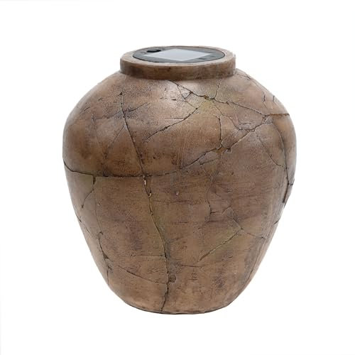 Deko Vase in Antik-Look mit LED Solar Beleuchtung, Moderne Solarleuchte für Garten und Terrasse, warm-weiß beleuchtet, Vintage Dekoleuchte