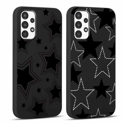 Yoedge 2 Pièces Coque pour Samsung Galaxy A13 4G 6,6, Ultra Fine Souple Noir Silicone TPU avec Motif Mignon Étoile Design Étui pour Filles Femmes, Antichoc Anti-Rayures Bumper Protection Housse Case