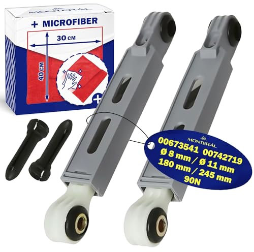 Kit de Réparation Amortisseur Machine a Laver 90N Trous Ø 8mm/11mm 245mm - 180mm - 00673541 673541 00742719 742719 pour Bosch pour Siemens - Kit Comprend un Chiffon Microfibre - MONTERAL