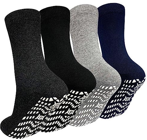 PUTUO ABS Rutschfeste Socken für Herren: Stoppersocken Männer Antirutsch Socken mit Noppen Herren Baumwolle Sport Noppensocken Rutschsocken 47-50 Mehrfarbig 4 Paar