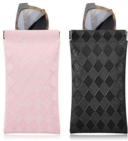 MoKo Schlankes Brillenetui, 2 Stück Sonnenbrillen Etui mit Schnappverschluss für Damen Herren Mädchen, Tragbarer Brillenorganizer für Brillen Lesebrille Schwimmbrille Blaulichtbrille - Schwarz + Rosa