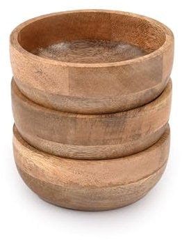 Mahasu Soup Bowl Wood Sauce Bowl Wooden Mini Round Bowl Serving Craft Bowls Kitchen Condiment Bowls (12.7cm x 12.7cm x 5.08cm) (Set of 3)