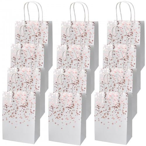 12 pezzi Sacchetti da Regalo, Sacchetti di Carta kraft Color Oro Rosa Bronzante, Sacchetti di Carta con Manici, Buste Regalo per Feste, per Matrimoni, Regalo e Feste, Compleanni