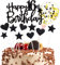 Tortendeko 16 Geburtstag Mädchen Junge, Schwarz Happy Birthday Cake Topper Geburtstag mit Konfetti Luftballon, Glitzer DIY Geburtstagskuchen Deko, Happy Birthday Kuchen Deko 16 Jahre Geburtstag