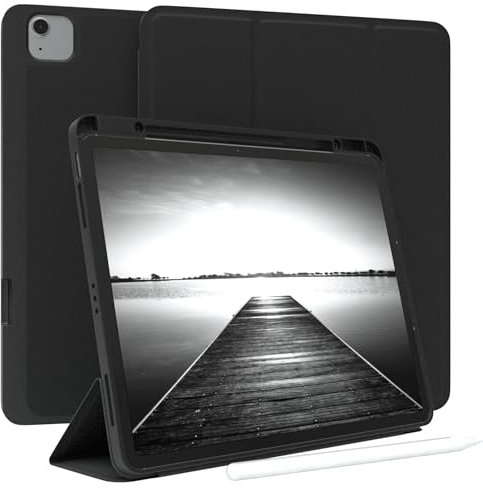 EAZY CASE - Custodia protettiva con supporto per stilo per iPad Air 13 (2024) Custodia Copertura per tablet Touchpen Smartcase staccabile Pieghevole Auto Sleep Wake Up in Nero