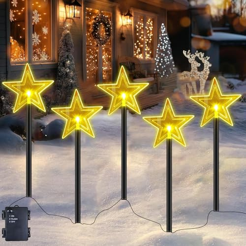 LED Gartenstecker 5er Set,Acryl Weihnachtsbeleuchtung Außen,Garten Deko Beleuchtung,LED Gartenstecker Weihnachten,Weihnachtsdeko Outdoor,Wasserdicht Batterie Gartenleuchte,Garten Lichterkette Außen