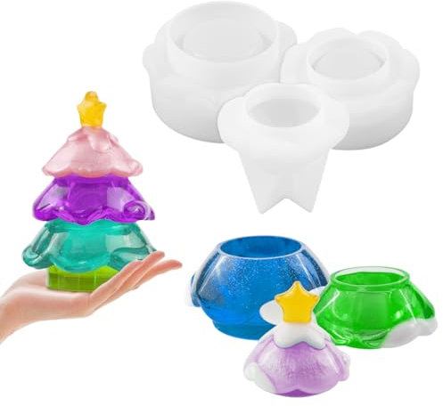 Christmas Tree Jar Silicone Moulds, Resin Jar Mold with Lid, Christmas Resin Mold Epoxy Casting Molds DIY Trinket Jar Candle Jewellery Candy Container, Resin Craft Gifts Home Decor