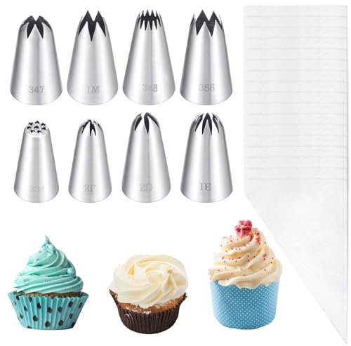 Ptwola 18-teiliges großes Spritztüllen-Set aus Edelstahl Zuckerguss-Tüllen wiederverwendbare Tüllen Spritztüllen für Kuchen Gebäck und Cupcakes Dekorationsspitzen Werkzeuge mit 10 Einweg-Spritzbeuteln