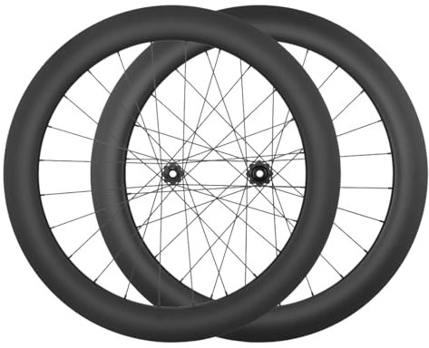 HZXQCVB 700C Kohlefaser Rennrad-Laufradsatz Steckachse Vorder- Und Hinterrad Zentralverschluss Scheibenbremse 24H Naben Für 8/9/10/11/12-Gang-Kassette(65MM)